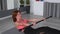 Pilates woman in exercise at gym indoor. Athletic woman after liposuction