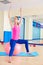 Pilates woman fitball swiss ball exercise workout