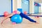 Pilates woman fitball swiss ball exercise workout