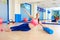 Pilates woman roller exercise workout at gym