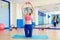 Pilates woman sand balls exercise workout at gym