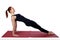 Pilates or yoga. A beautiful slender girl performs a reverse plank on the Mat. Isolated photo on a white background