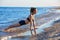 Pilates yoga workout exercise outdoor on beach