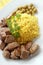 pilau rice with grilled beef goulash