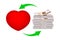 Pile 1000 baht banknote money and red heart shape with arrow, money and life health concept, heart shape and THB banknote money