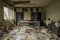 Pile of abandoned books and papers on the floor of an abandoned room