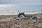 Pile of abandoned trash on the beach