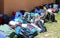 pile of backpack and bags during the scout summer camp