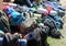 pile of backpacks used by young travelers during traveling campi