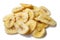 A pile of banana chips on white background, isolated. Dried banana pieces