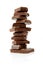 Pile of blocks of chocolate on white background