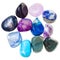 Pile of blue and violet natural mineral gemstones