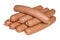 Pile of boiled frankfurters on a white background