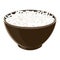 Pile of boiled jasmine rice in brown ceramic bowl. Vector illustration.