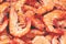 Pile of boiled shrimps details background close-up