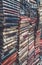 Pile of books volumes inside the bookstore Libreria Acqua Alta in Venice