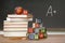 Pile of books with wooden blocks