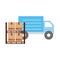 Pile boxes carton in shelf with truck delivery icon