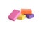 Pile of bright erasers on white background