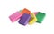 Pile of bright erasers on white background