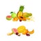 Pile of Bright and Juicy Tropical Fruit with Melon and Pineapple Vector Set