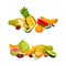 Pile of Bright and Juicy Tropical Fruit with Papaya and Pineapple Vector Set