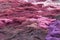 Pile of brown, violet and pink fishing nets