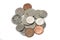 A pile of Canadian coins isolated on a white background