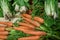 Pile of carrots and spinachs from a market