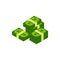 Pile of cash. A lot of money. Green banknote and coins vector icon illustration