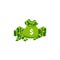 Pile of cash. A lot of money. Green banknote and coins vector icon illustration