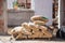 Pile of Cement in bags for construction at construction site