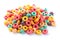 Pile of cereal corn rings on white background. Generative Ai