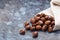 pile of chestnuts on stone texture floor