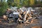 Pile of chopped firewood prepared for winter. Close-up.