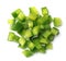 Pile of chopped green bell pepper on white background