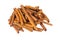 Pile of cinnamon sticks isolated on white background