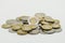 A pile of coins, the Polish currency PLN / Polish zloty. on white background with clipping path.
