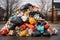 pile of collected trash bags, showcasing the successful clean-up effort