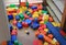 Pile of colorful big blocks building toys foam. Education preschool indoor playground