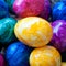 A pile of colorful easter eggs