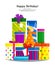 Pile of colorful gift boxes and party hat for your birthday. Lots of presents in flat style.