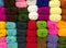 Pile of colorful knitting yarn
