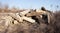 Pile of concrete blocks, concrete debris left after earthquake