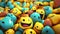 pile of crazy smiles with different emotions, diversity cartoon cg motion background, human being concept