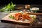 pile of crispy sweet potato fries on wooden board