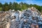 Pile of debris at the demolition of commercial buildings in the city. Place of construction works in Central Europe