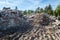 Pile of debris at the demolition of commercial buildings in the city. Place of construction works in Central Europe