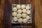 Pile of delicious Indian sweet Rava , semolina laddus in a plate