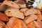 A pile of different wholegrain bread in the store.